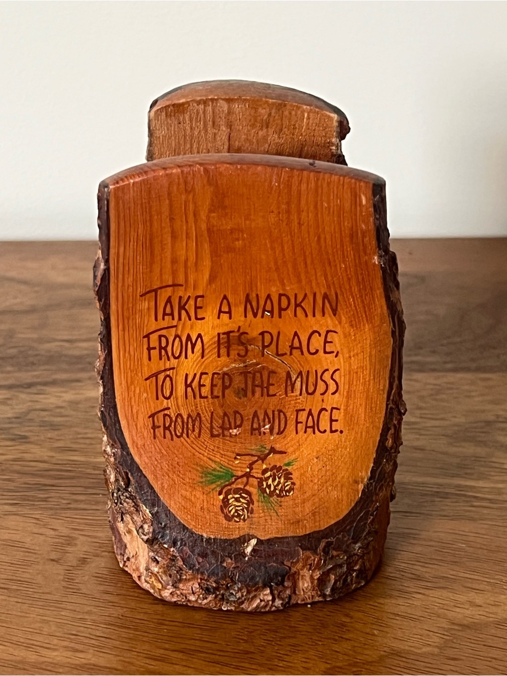 Vintage Rustic Live Edge Wood Napkin Holder - Retro Souvenir